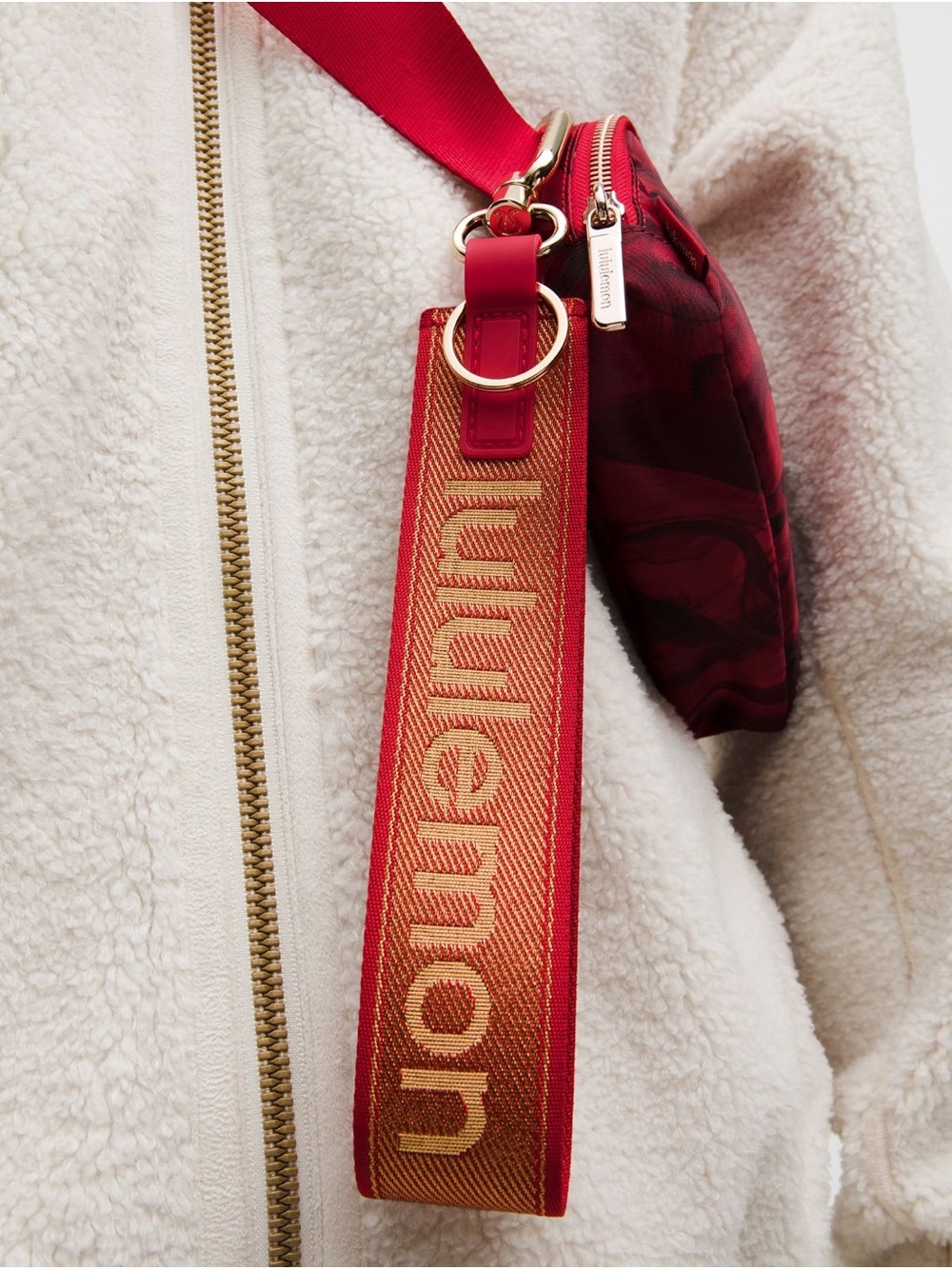 lululemon athletica Lunar New Year Red Wristlet with Gold, Never Lost Keychain